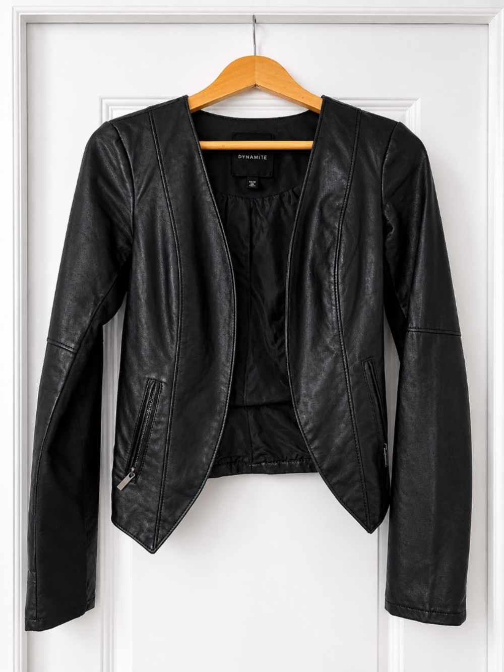 Dynamite Black Faux Leather Open Front Jacket